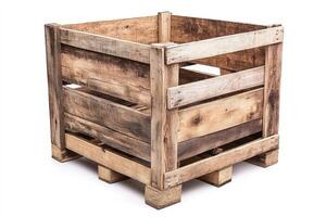 A wooden crate with four wooden legs on a white background photo
