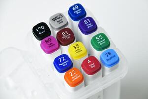 Flat Lay of Capped Colorful Markers for Art Projects photo
