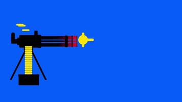 A machine gun aims forward, symbolizing futuristic combat, energy weapons, and advanced battle technology in fiction video