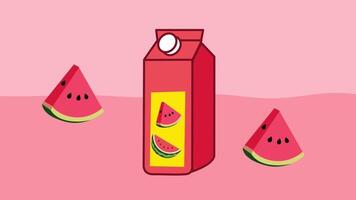 A pink background with a watermelon juice carton and slices, blending refreshment and visual sweetness in a clean composition video