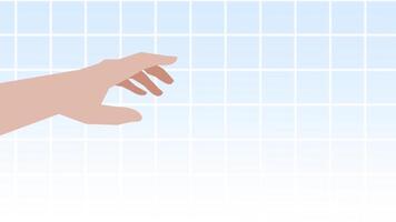 A hand reaches forward against a tiled grid, representing human gesture, technology interfaces, and virtual interaction cues. video