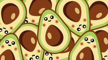 A dense crowd of avocados with cheerful expressions on a cream background, creating a lively and playful visual atmosphere video