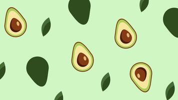 A mix of avocado shapes and green seed-like patterns scattered across a pastel green backdrop, creating a textured organic design video