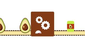 Boxes of granola and avocados mix on a white background in this clean and nutritious food-inspired concept design video