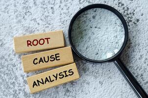 Top view of Root Cause Analysis text on wooden blocks. Root cause analysis concept photo