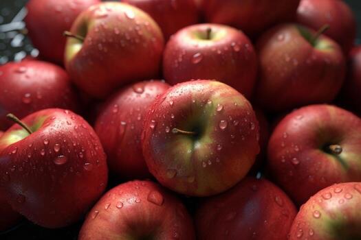 Fresh ripe red apples as background, top view. photo