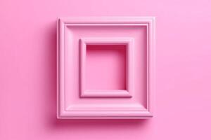 Design concept - top view of pink photo frame isolated on pink background for mockup. Empty space for text or picture.