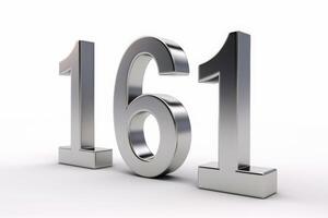 Silver number 161 or one hundred Sixty one isolated on white background. 3d illustration. photo