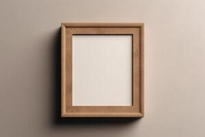 Realistic thin photo frame mockup. Simple, clean portrait large a3, a4 wooden frame mock-up isolated on brown background. Modern, minimal poster template. Vertical brown picture frame.