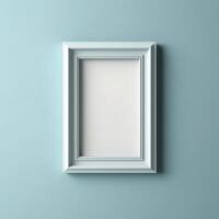 Light blue vertical empty frame isolated on light blue background. photo