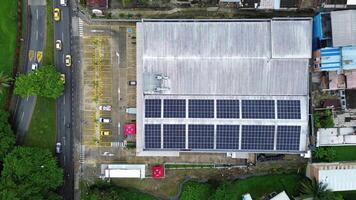 Sustainable Architecture with Solar Panels on Business Building, Drone Shot video
