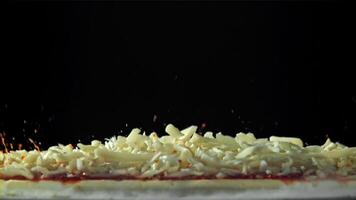 Making pizza. Pizza falls on the table. Filmed on a high-speed camera at 1000 fps. High quality FullHD footage video