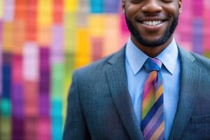 a smiling black man in a suit and tie photo