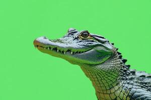 an alligator is standing on a green screen photo