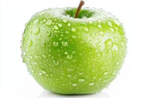 green apple with water droplets on white background photo