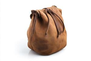 a brown leather bag with a drawstring photo
