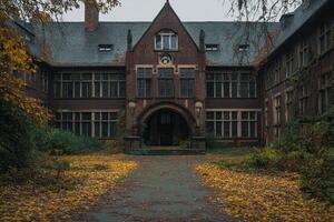 an old building with a pathway leading to it photo