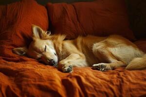 a dog sleeping on an orange blanket photo