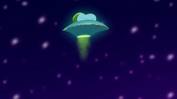 Looping 2d animation of flying saucer morphing into alien monster, diving into water, then reemerging and returning to UFO form seamless scifi transformation video