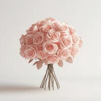 Bouquet of pink roses standing on a white background photo