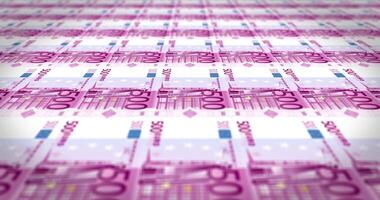 Series of bills of banknotes of five hundred euro passing on screen. Loop video