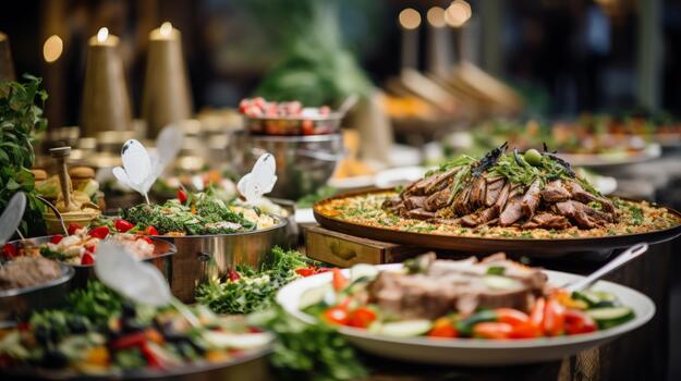 A buffet table with many different types of food photo