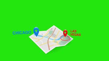 Chicago to Las Vegas 3D Flight Animation with Airplane, Map, and Green Screen video