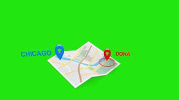 Chicago to Doha 3D Flight Animation with Airplane, Map, and Green Screen video
