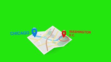Chicago to Washington D.C. 3D Flight Animation with Airplane, Map, and Green Screen video