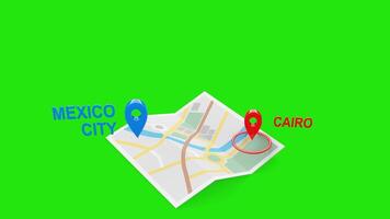 Mexico City to Cairo 3D Flight Animation with Airplane, Map, and Green Screen video