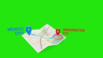 Mexico City to Washington D.C. 3D Flight Animation with Airplane, Map, and Green Screen video