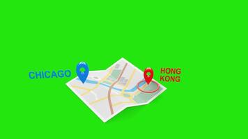 Chicago to Hong Kong 3D Flight Animation with Airplane, Map, and Green Screen video