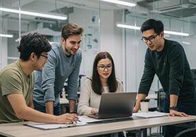 Business team and software developers collaborating on a project photo