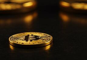 Bitcoin Cryptocurrency Coin with Warm Bokeh Lights photo