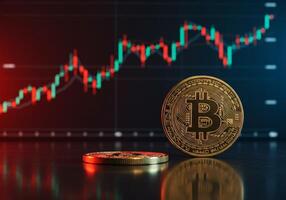 Bitcoin with Stock Market Graph Background photo