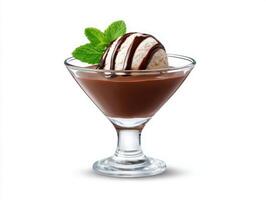 Chocolate dessert with ice cream and mint leaves photo