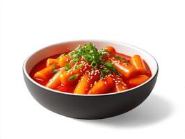 A bowl of carrots and sesame seeds on a white background photo