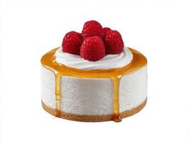 A cheesecake with raspberries on top photo