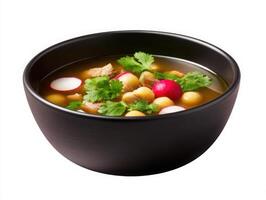 A bowl of soup with radishes and chickpeas photo
