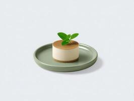A dessert on a green plate with a leaf photo