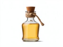 A bottle of oil with a cork on a white background photo