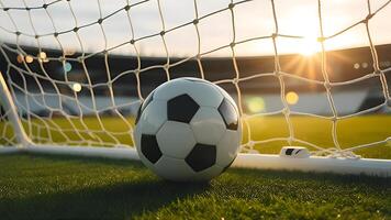 Soccer Ball in Front of Net photo