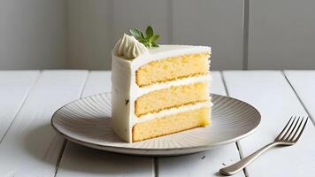 a slice of cake on a plate with a fork photo