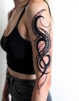Modern Abstract Tribal Arm Tattoo on White Background photo