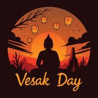 Vesak Day greeting design with Buddha silhouette and lantern concept vector