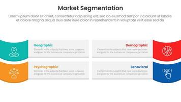market segmentation framework analysis infographic 4 point stage template with rectangle box and wave on edge for slide presentation vector
