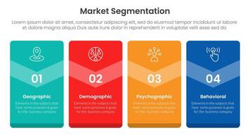 market segmentation framework analysis infographic 4 point stage template with big box vertical badge banner for slide presentation vector