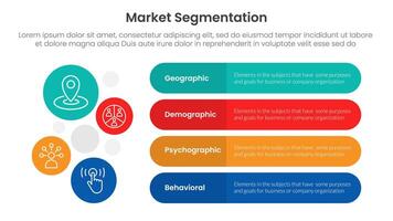 market segmentation framework analysis infographic 4 point stage template with round rectangle box and circle combination vertical direction for slide presentation vector