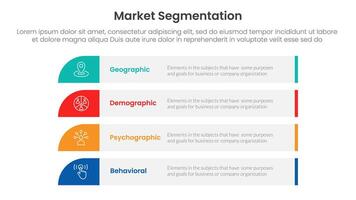 market segmentation framework analysis infographic 4 point stage template with long rectangle box vertical stack for slide presentation vector