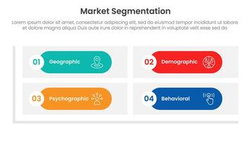 market segmentation framework analysis infographic 4 point stage template with round rectangle matrix shape base for slide presentation vector